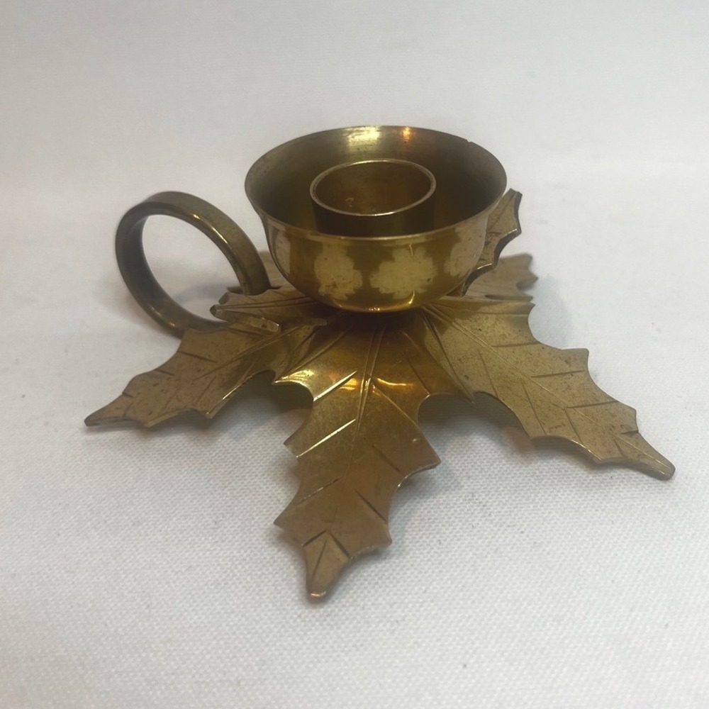 Solid Brass Leaf Leaves Taper Candle Holder Decor Vintage‎ Style Holiday Elegant